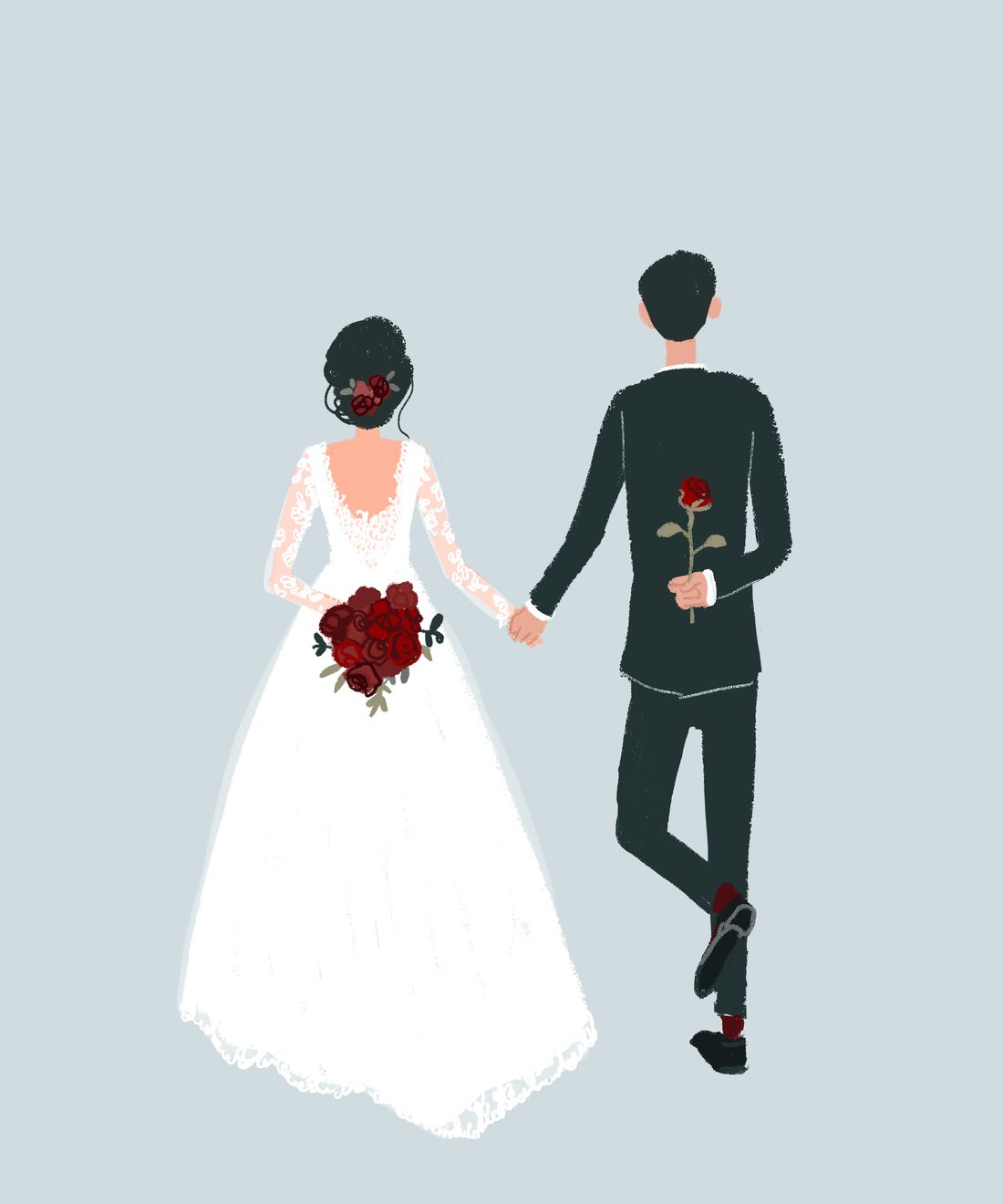 手をつなぐ新郎新婦のイラスト